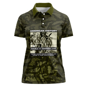 Double V Campaign American History 1942 Women Polo Shirt Military Camouflage Tuskegee Airmen World War II