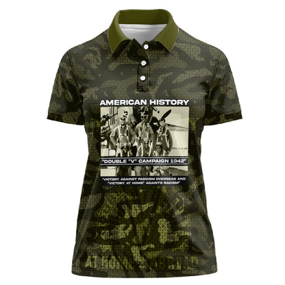 Double V Campaign American History 1942 Women Polo Shirt Military Camouflage Tuskegee Airmen World War II
