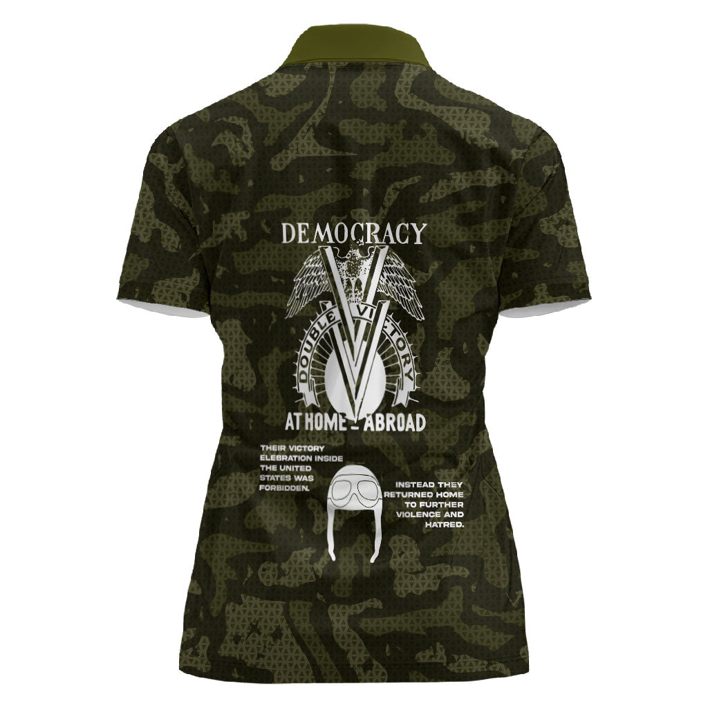Double V Campaign American History 1942 Women Polo Shirt Military Camouflage Tuskegee Airmen World War II