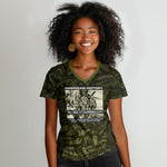 Double V Campaign American History 1942 Women V-Neck T-Shirt Military Camouflage Tuskegee Airmen World War II
