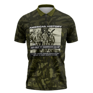 Double V Campaign American History 1942 Zipper Polo Shirt Military Camouflage Tuskegee Airmen World War II