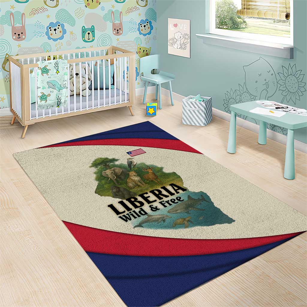 Liberia Wildlife Area Rug African Safari and Ocean Marine Life - African Pride