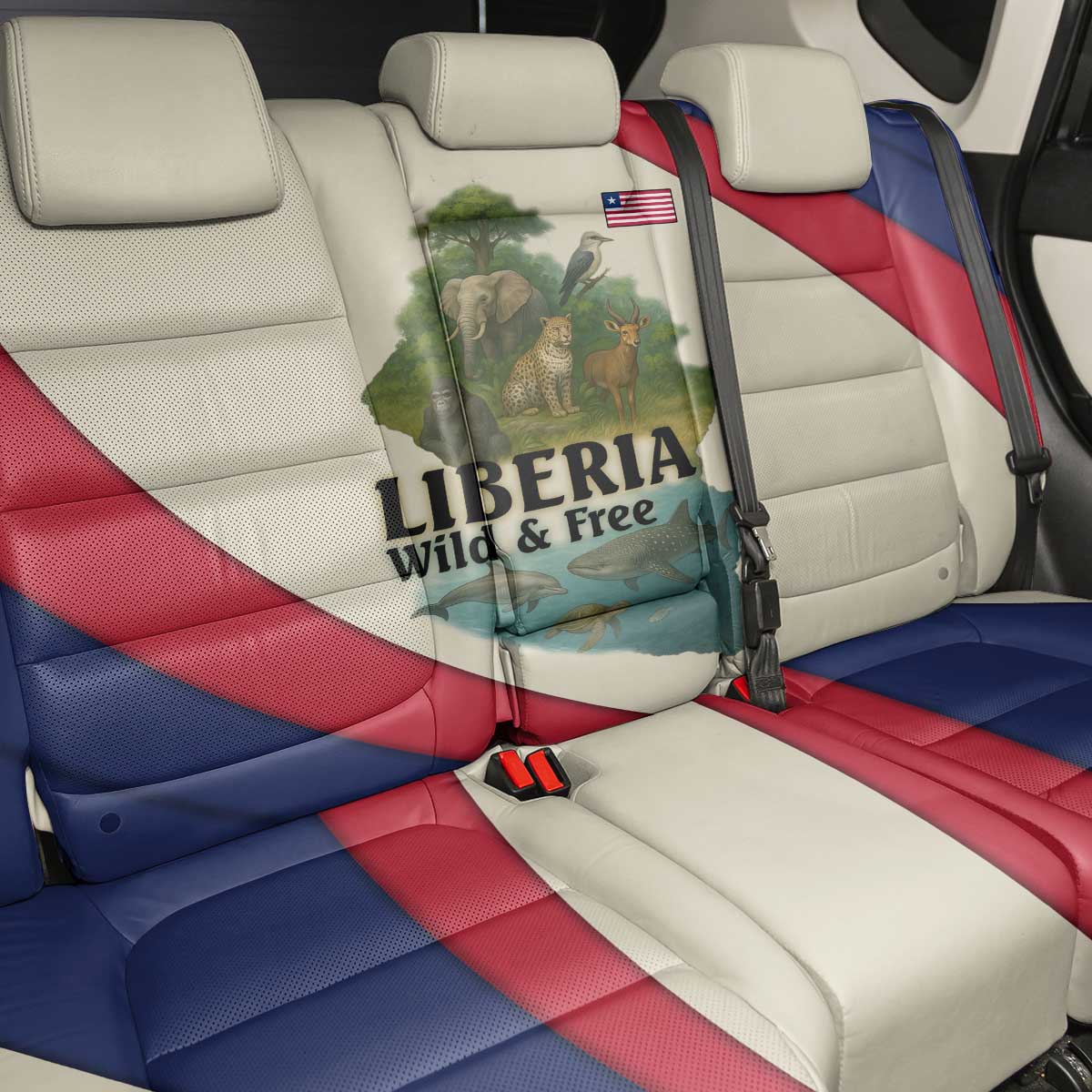 Liberia Wildlife Back Car Seat Cover African Safari and Ocean Marine Life - African Pride