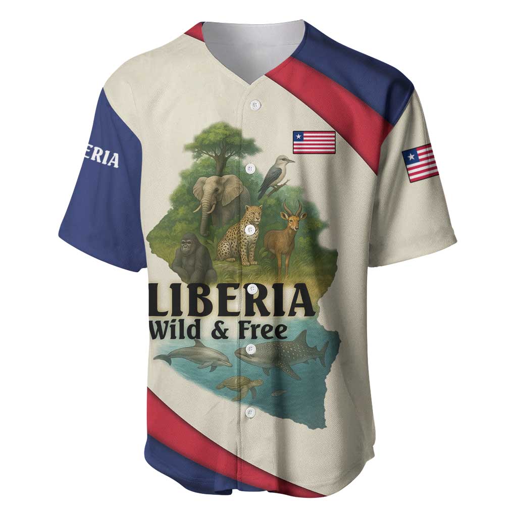 Liberia Wildlife Baseball Jersey African Safari and Ocean Marine Life - African Pride