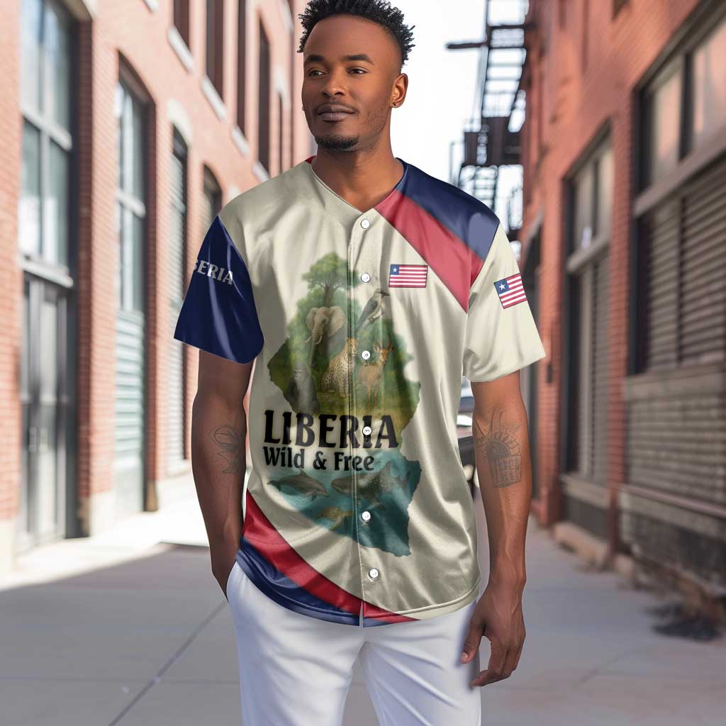 Liberia Wildlife Baseball Jersey African Safari and Ocean Marine Life - African Pride
