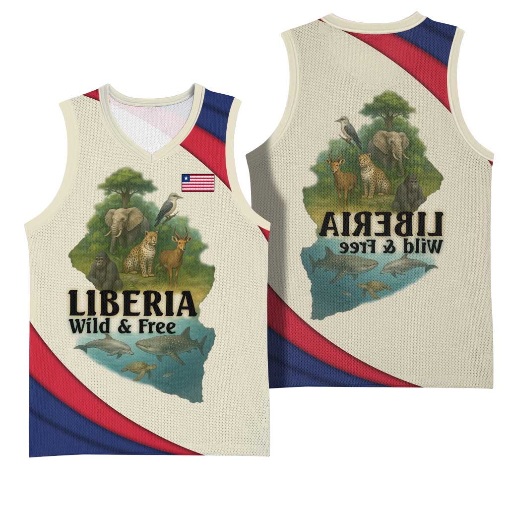 Liberia Wildlife Basketball Jersey African Safari and Ocean Marine Life - African Pride