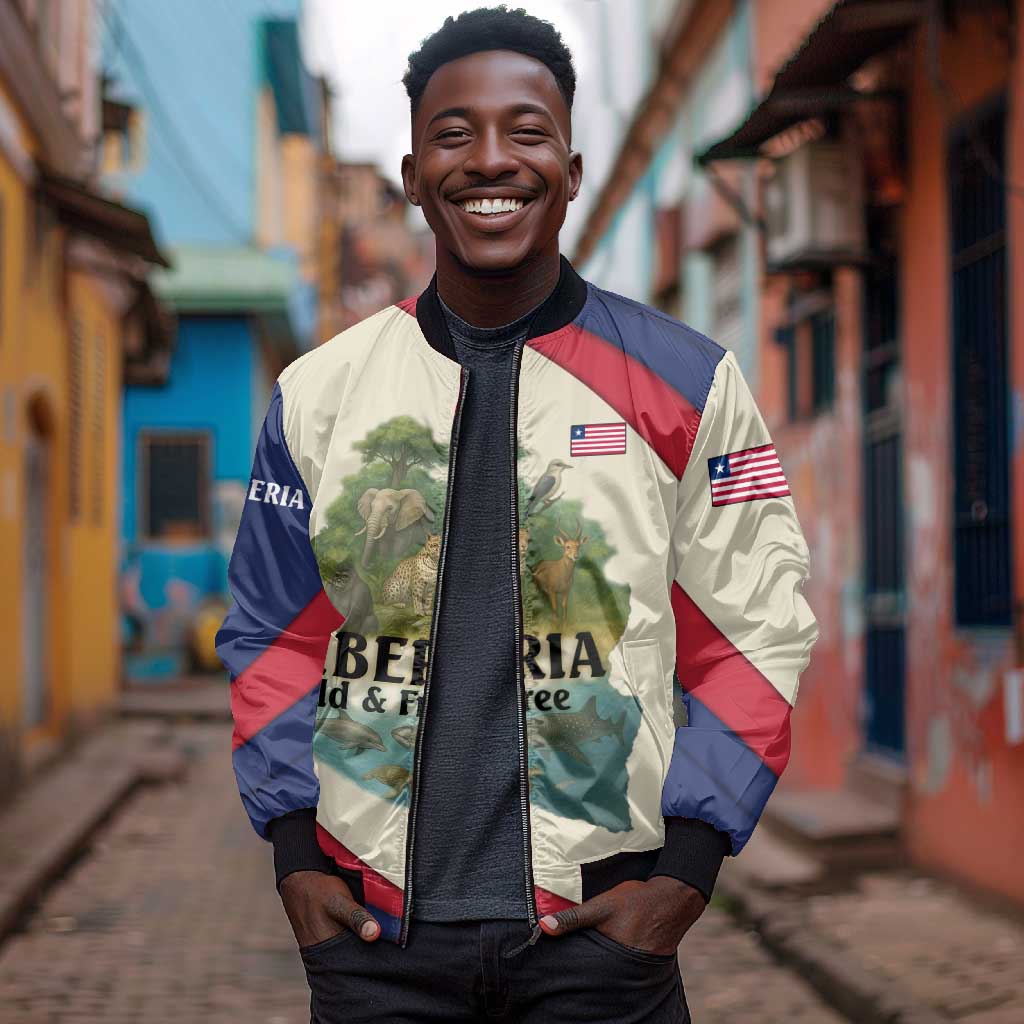 Liberia Wildlife Bomber Jacket African Safari and Ocean Marine Life - African Pride