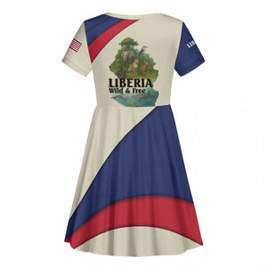 Liberia Wildlife Kid Short Sleeve Dress African Safari and Ocean Marine Life - African Pride