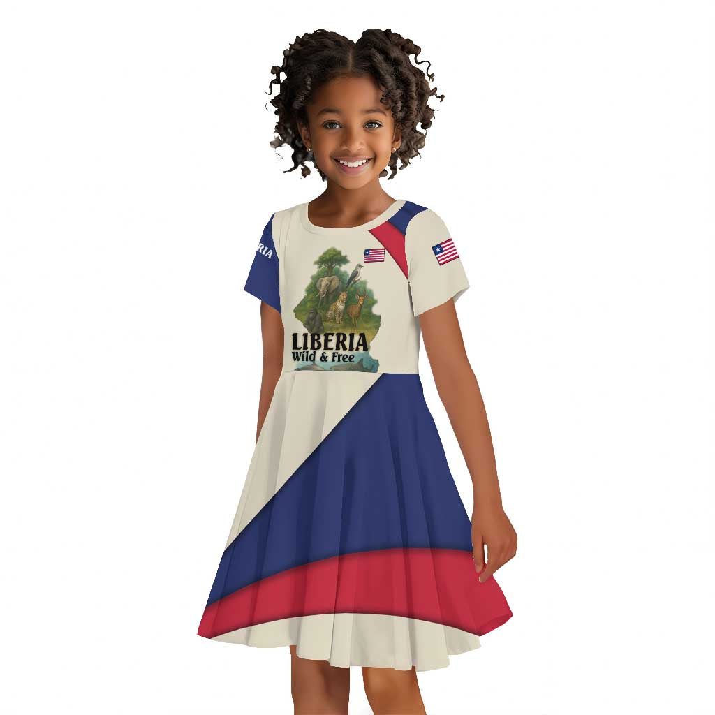 Liberia Wildlife Kid Short Sleeve Dress African Safari and Ocean Marine Life - African Pride
