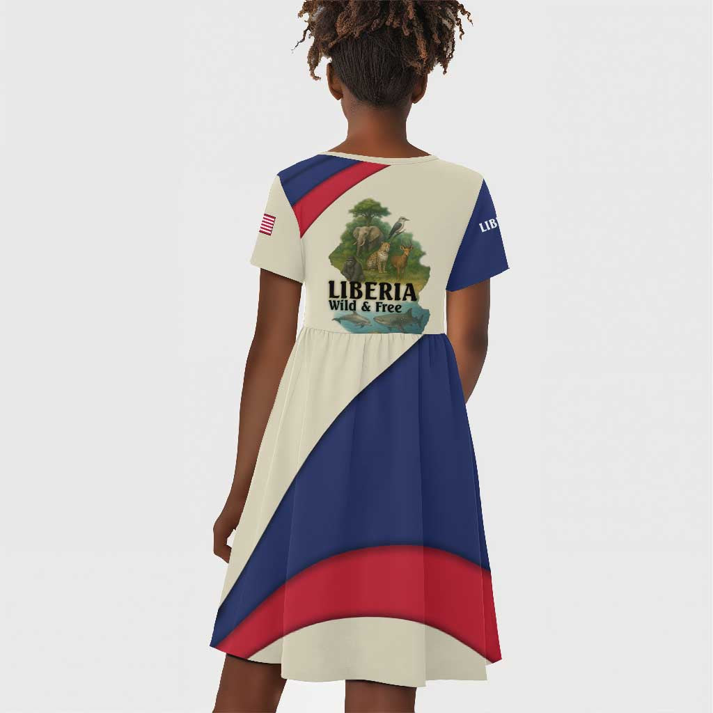 Liberia Wildlife Kid Short Sleeve Dress African Safari and Ocean Marine Life - African Pride