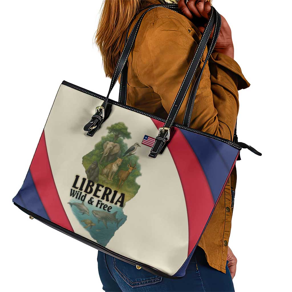 Liberia Wildlife Leather Tote Bag African Safari and Ocean Marine Life - African Pride