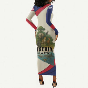 Liberia Wildlife Long Sleeve Bodycon Dress African Safari and Ocean Marine Life - African Pride