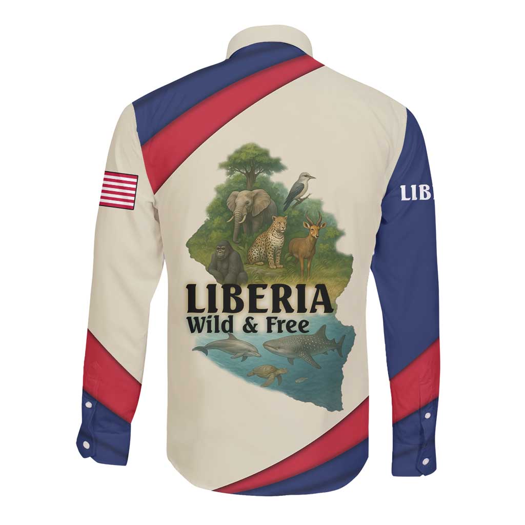 Liberia Wildlife Long Sleeve Button Shirt African Safari and Ocean Marine Life - African Pride