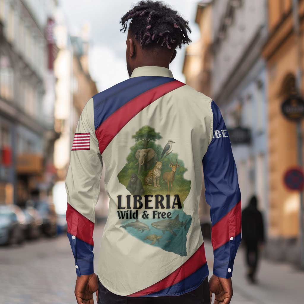 Liberia Wildlife Long Sleeve Button Shirt African Safari and Ocean Marine Life - African Pride