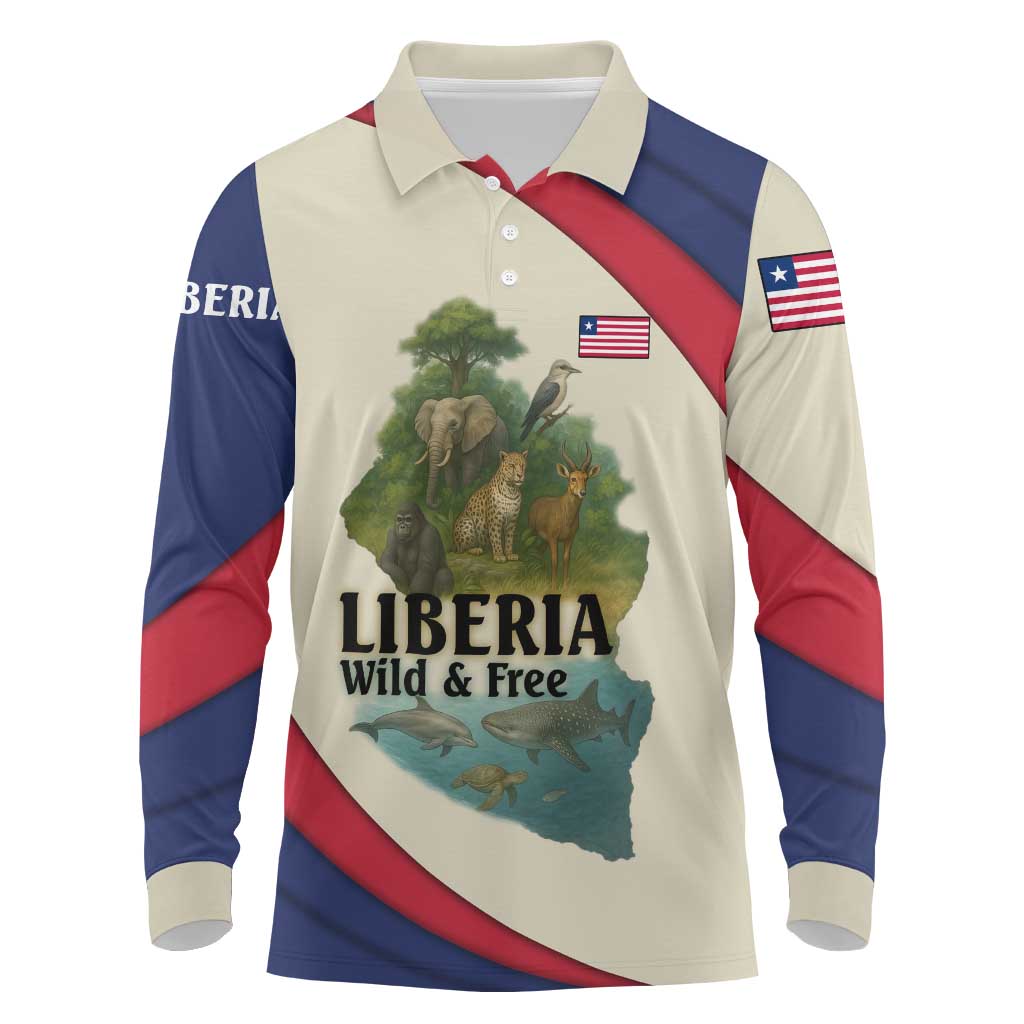 Liberia Wildlife Long Sleeve Polo Shirt African Safari and Ocean Marine Life - African Pride