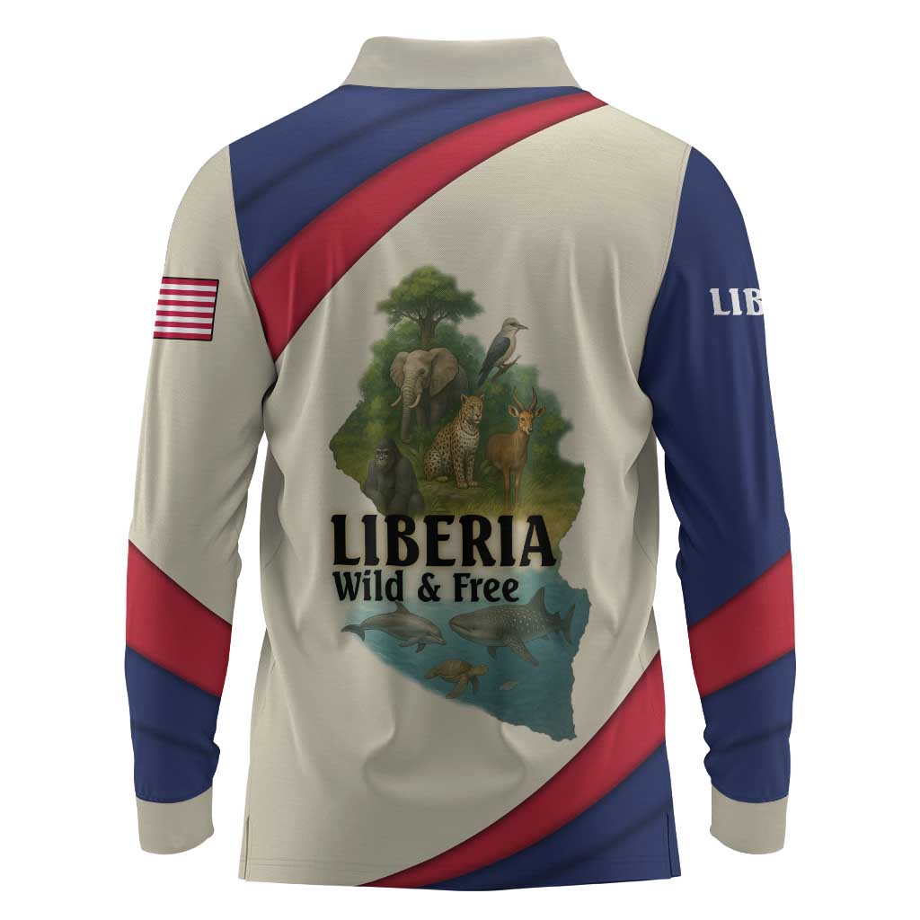 Liberia Wildlife Long Sleeve Polo Shirt African Safari and Ocean Marine Life - African Pride