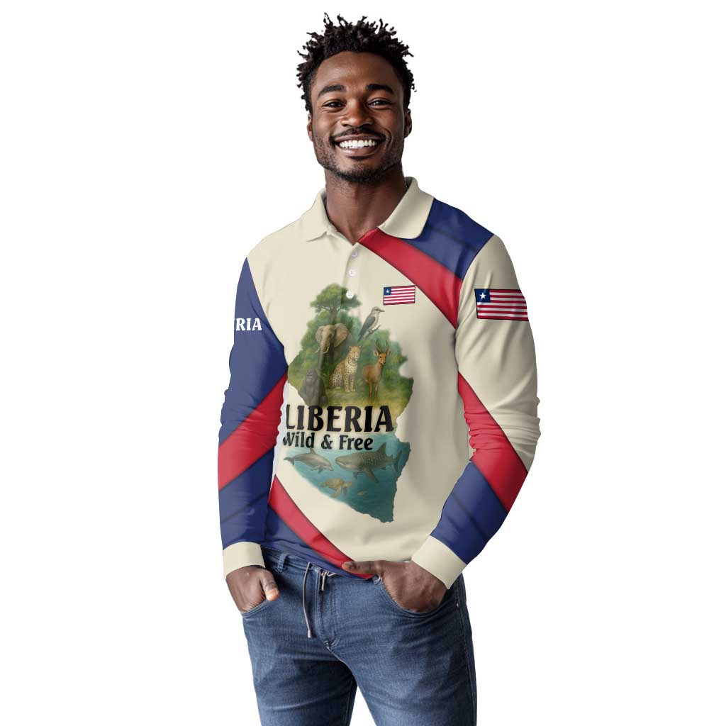Liberia Wildlife Long Sleeve Polo Shirt African Safari and Ocean Marine Life - African Pride