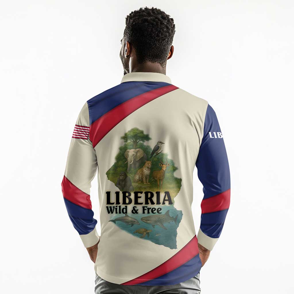 Liberia Wildlife Long Sleeve Polo Shirt African Safari and Ocean Marine Life - African Pride
