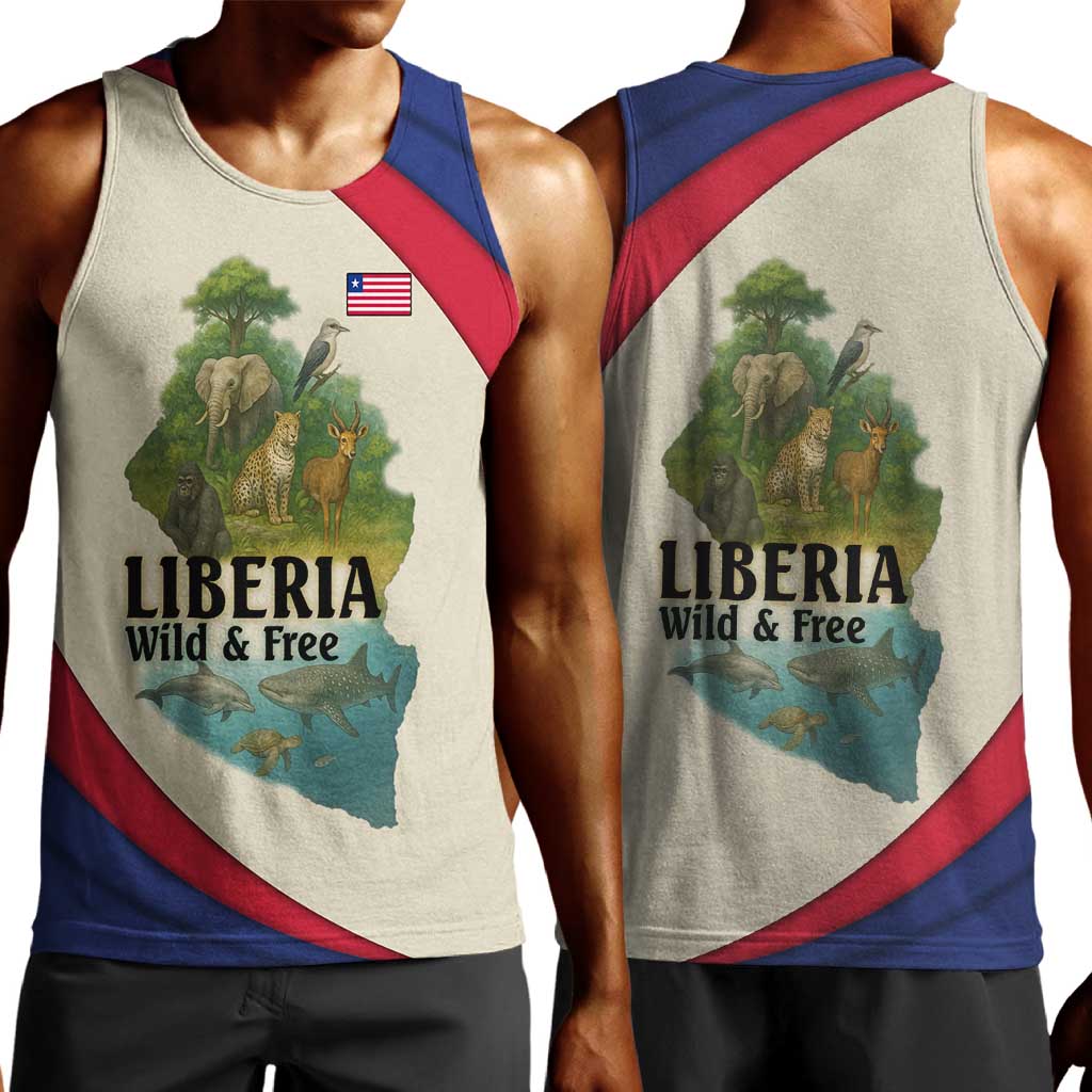 Liberia Wildlife Men Tank Top African Safari and Ocean Marine Life - African Pride