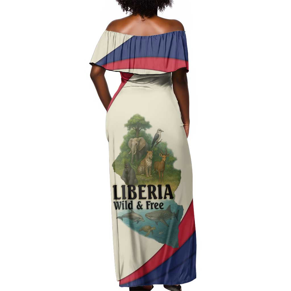 Liberia Wildlife Off Shoulder Maxi Dress African Safari and Ocean Marine Life - African Pride