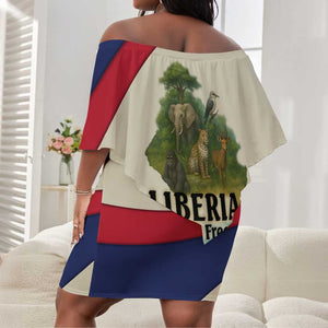 Liberia Wildlife Off Shoulder Short Dress African Safari and Ocean Marine Life - African Pride