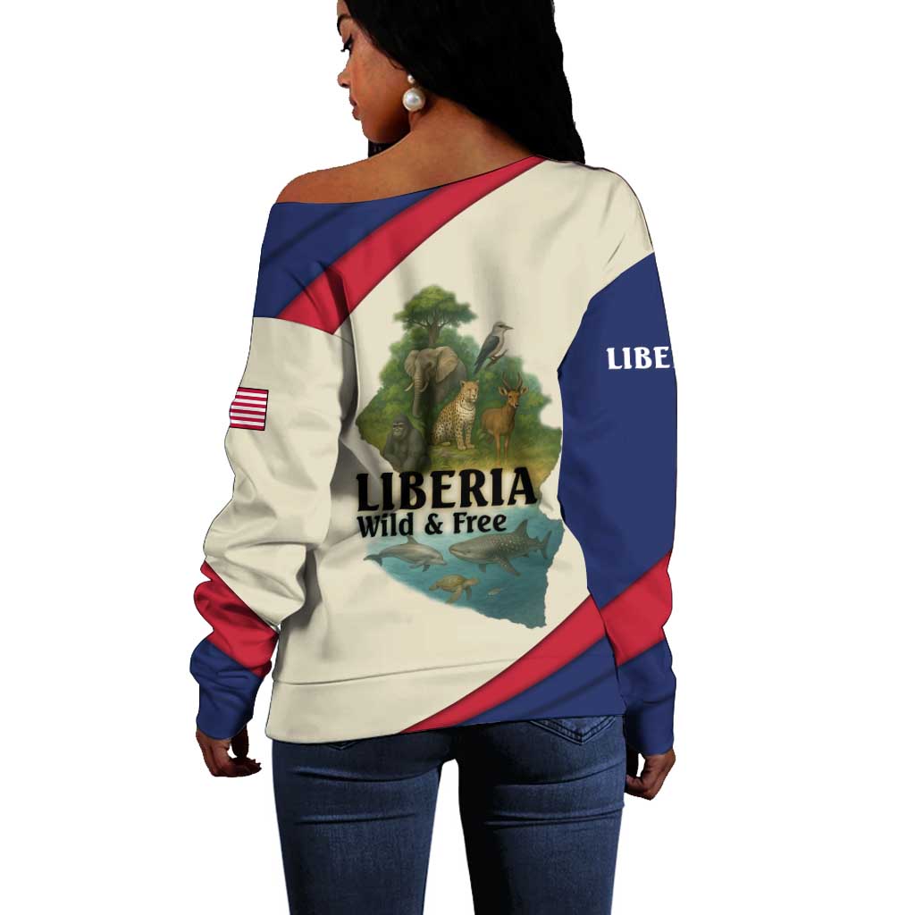Liberia Wildlife Off Shoulder Sweater African Safari and Ocean Marine Life - African Pride