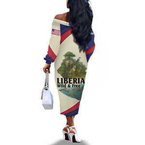Liberia Wildlife Off The Shoulder Long Sleeve Dress African Safari and Ocean Marine Life - African Pride