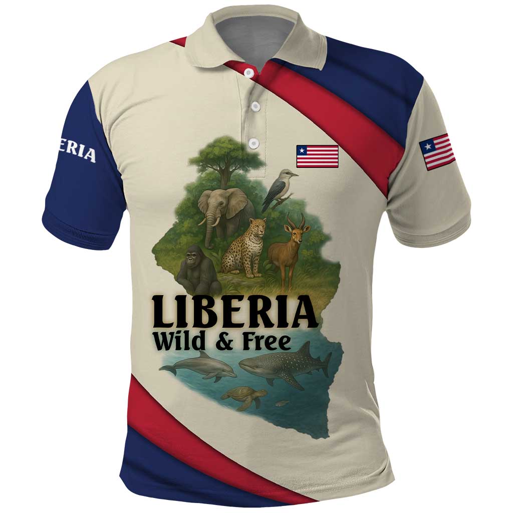 Liberia Wildlife Polo Shirt African Safari and Ocean Marine Life - African Pride