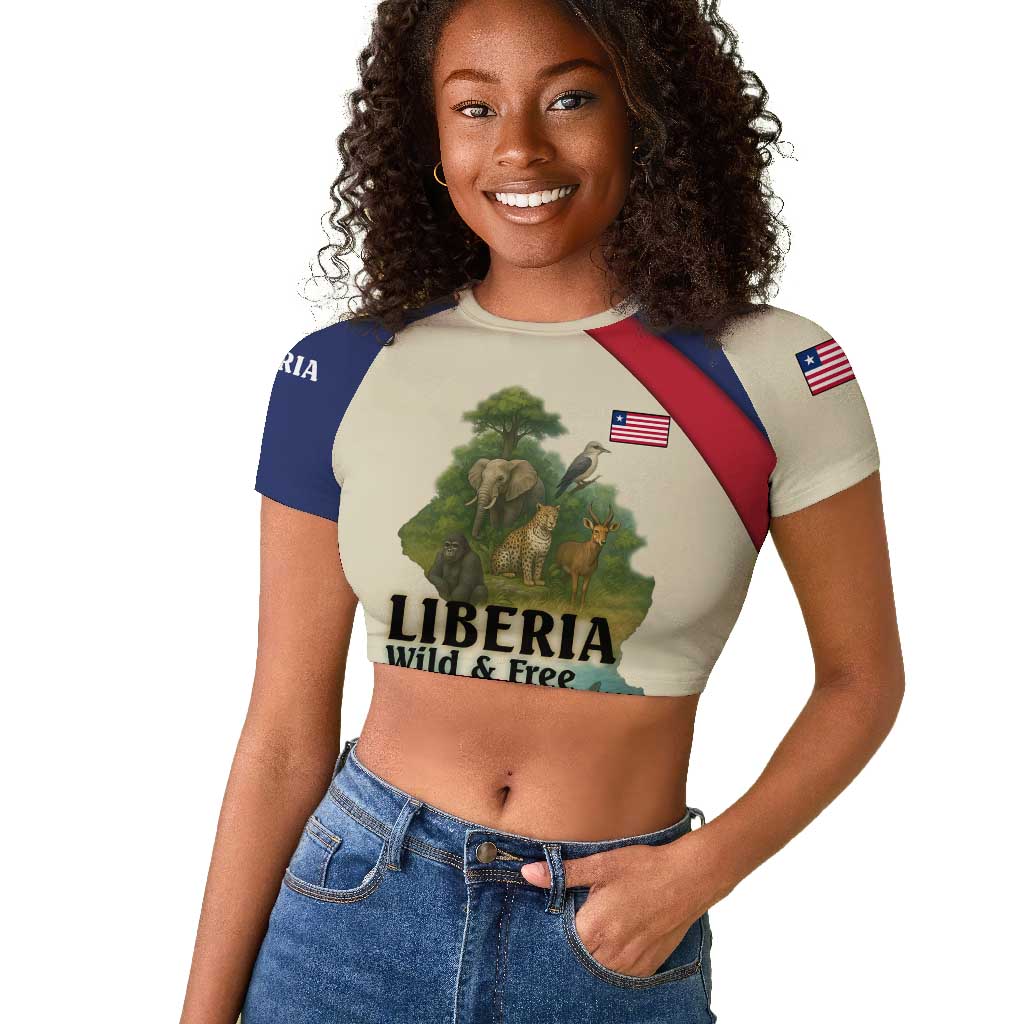 Liberia Wildlife Raglan Cropped T shirt African Safari and Ocean Marine Life - African Pride