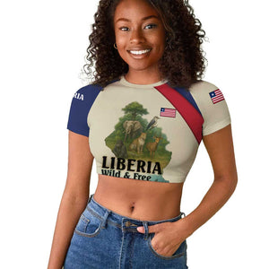 Liberia Wildlife Raglan Cropped T shirt African Safari and Ocean Marine Life - African Pride