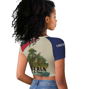 Liberia Wildlife Raglan Cropped T shirt African Safari and Ocean Marine Life - African Pride