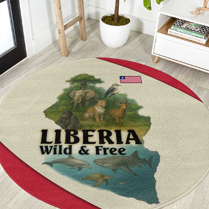 Liberia Wildlife Round Carpet African Safari and Ocean Marine Life - African Pride