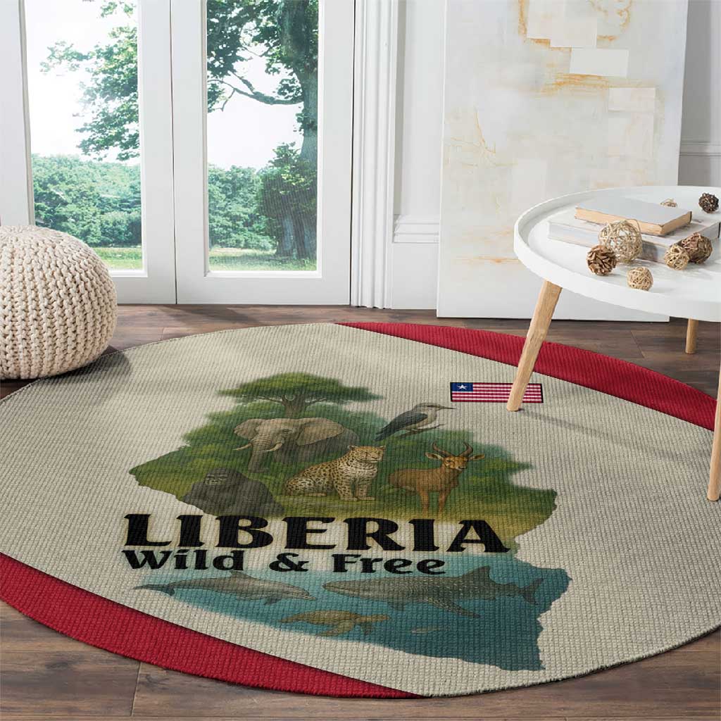 Liberia Wildlife Round Carpet African Safari and Ocean Marine Life - African Pride