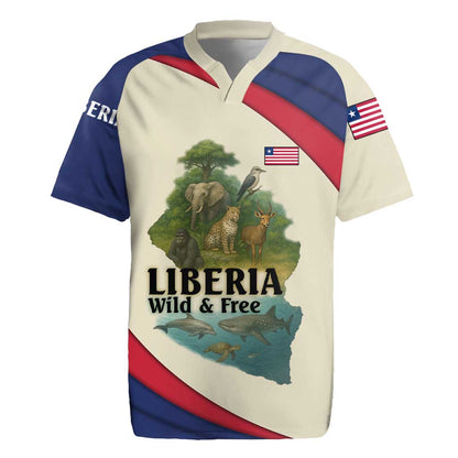 Liberia Wildlife Rugby Jersey African Safari and Ocean Marine Life - African Pride