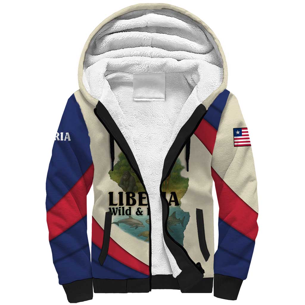 Liberia Wildlife Sherpa Hoodie African Safari and Ocean Marine Life - African Pride