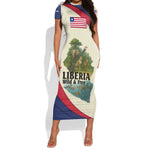 Liberia Wildlife Short Sleeve Bodycon Dress African Safari and Ocean Marine Life - African Pride