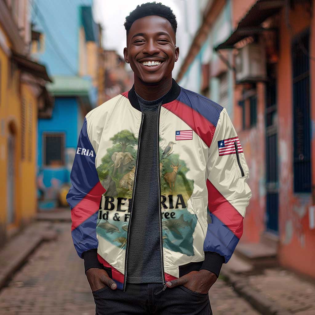 Liberia Wildlife Sleeve Zip Bomber Jacket African Safari and Ocean Marine Life - African Pride