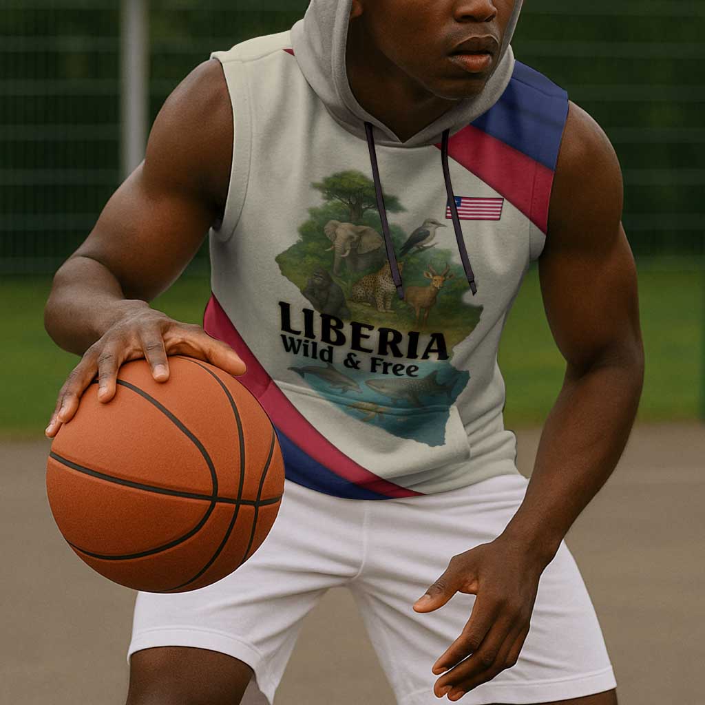 Liberia Wildlife Sleeveless Hoodie African Safari and Ocean Marine Life - African Pride
