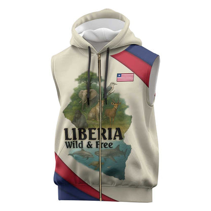 Liberia Wildlife Sleeveless Zip Hoodie African Safari and Ocean Marine Life - African Pride