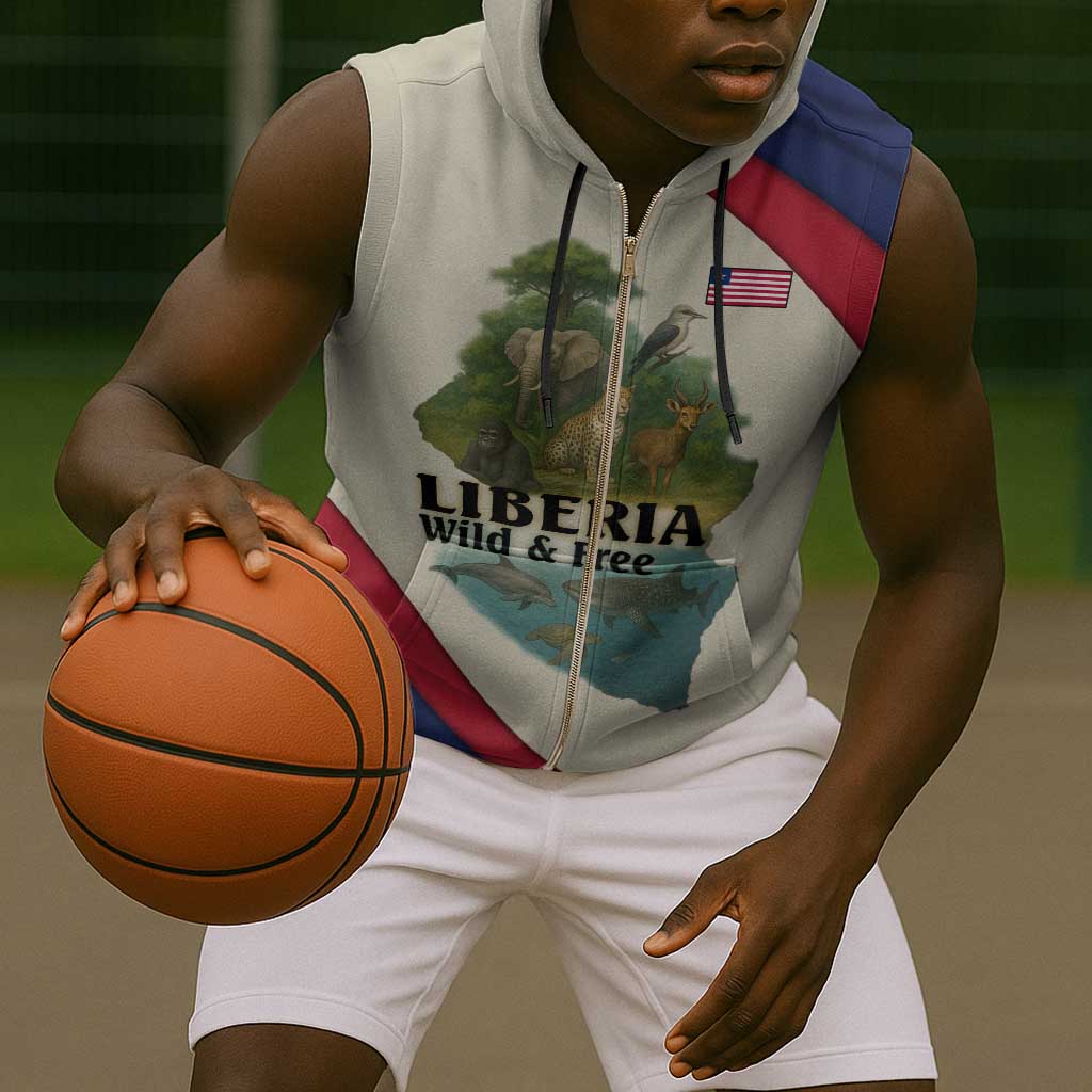 Liberia Wildlife Sleeveless Zip Hoodie African Safari and Ocean Marine Life - African Pride