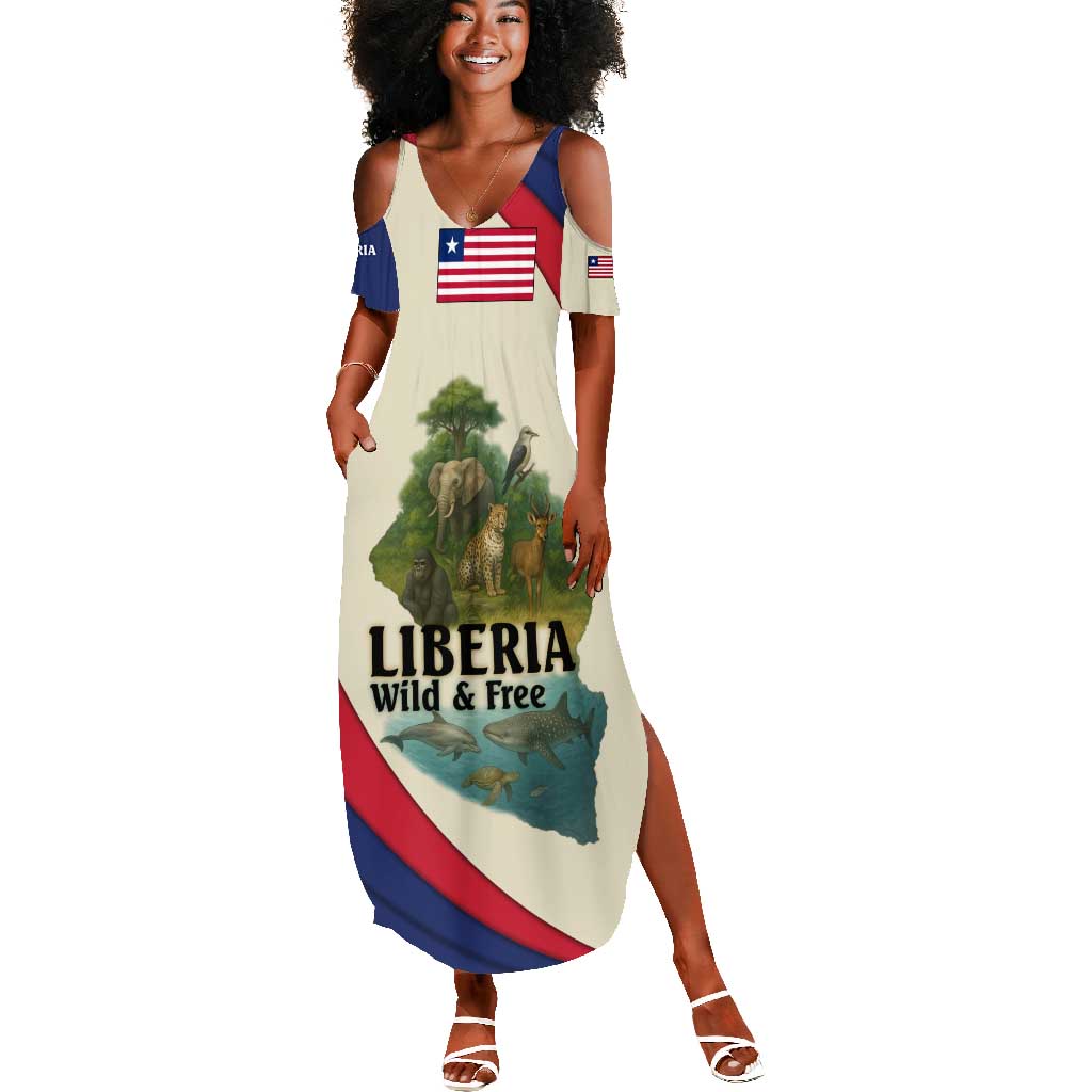 Liberia Wildlife Summer Maxi Dress African Safari and Ocean Marine Life - African Pride