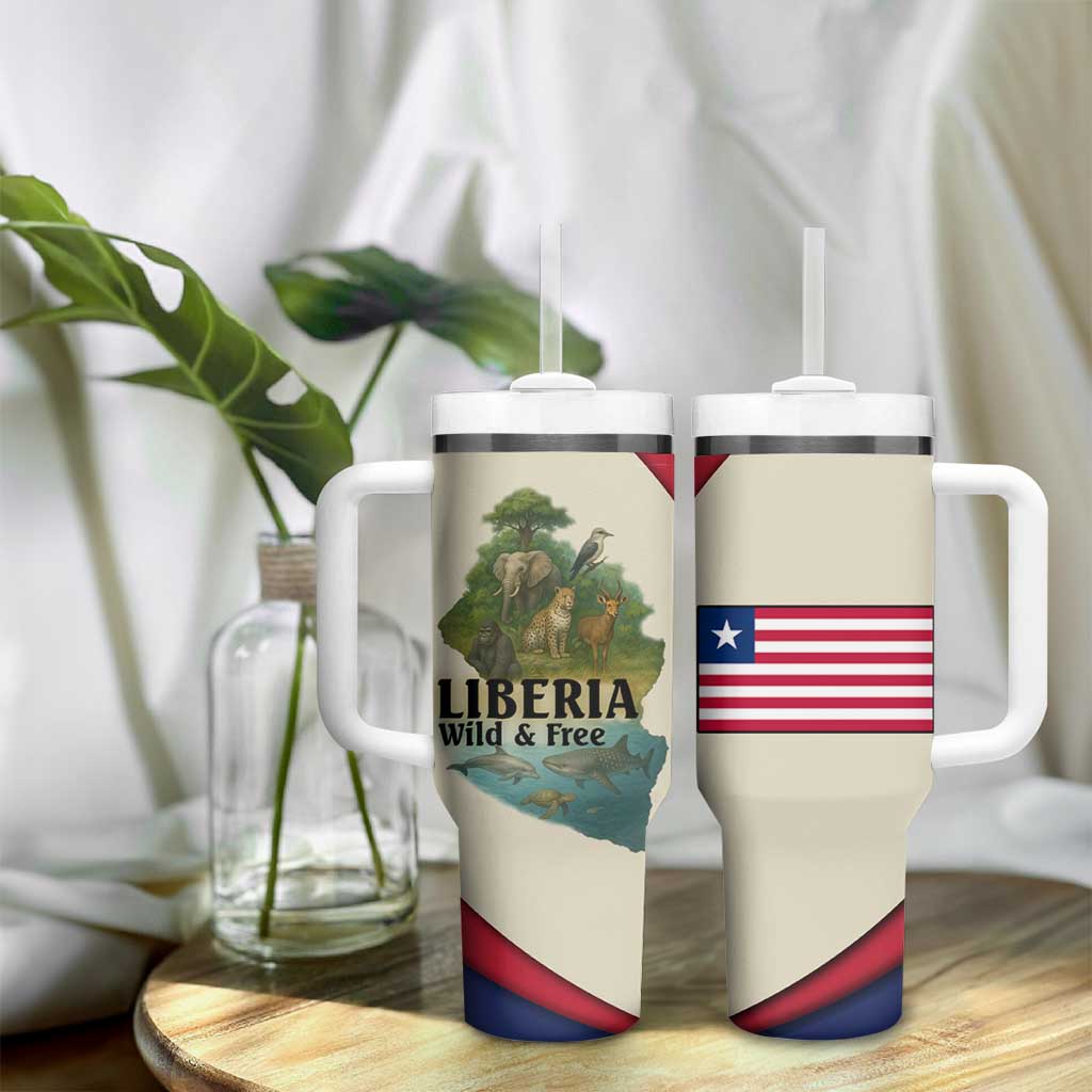 Liberia Wildlife Tumbler With Handle African Safari and Ocean Marine Life - African Pride