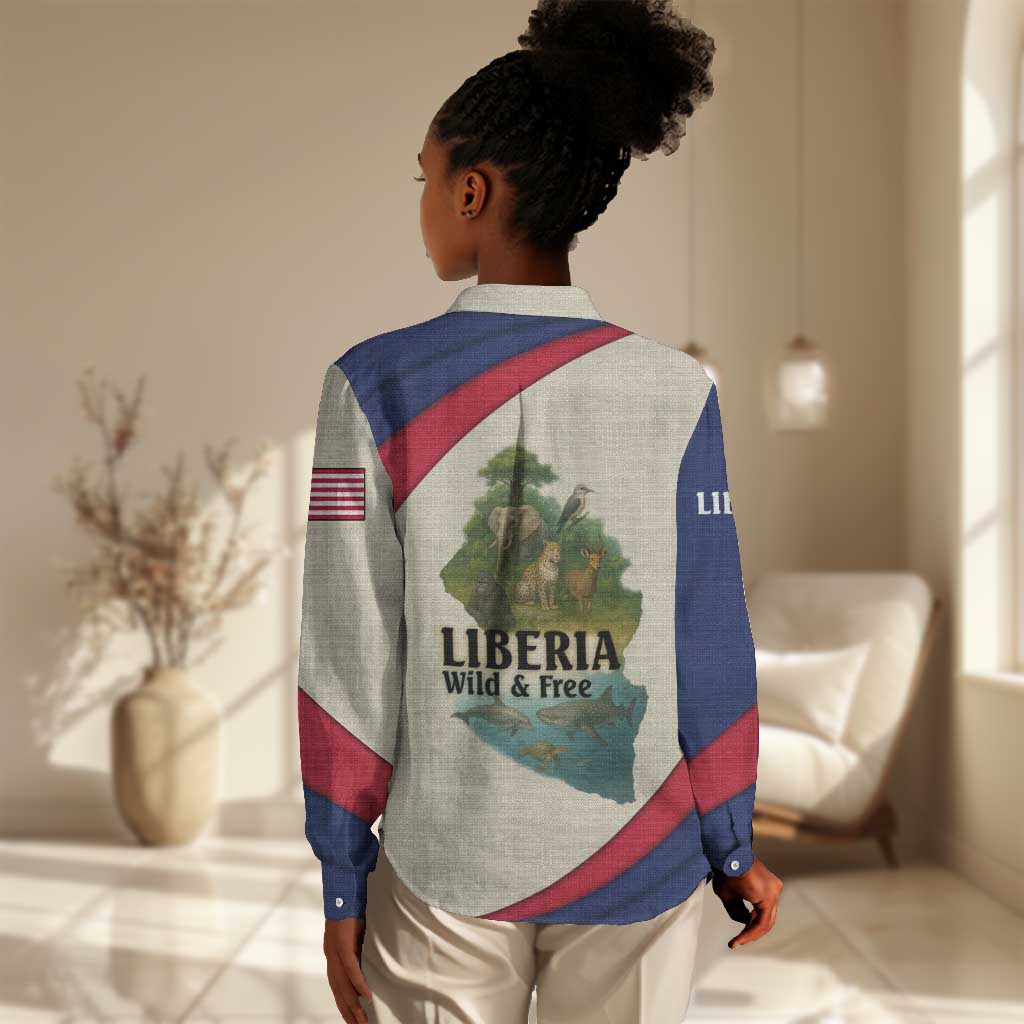 Liberia Wildlife Women Casual Shirt African Safari and Ocean Marine Life - African Pride