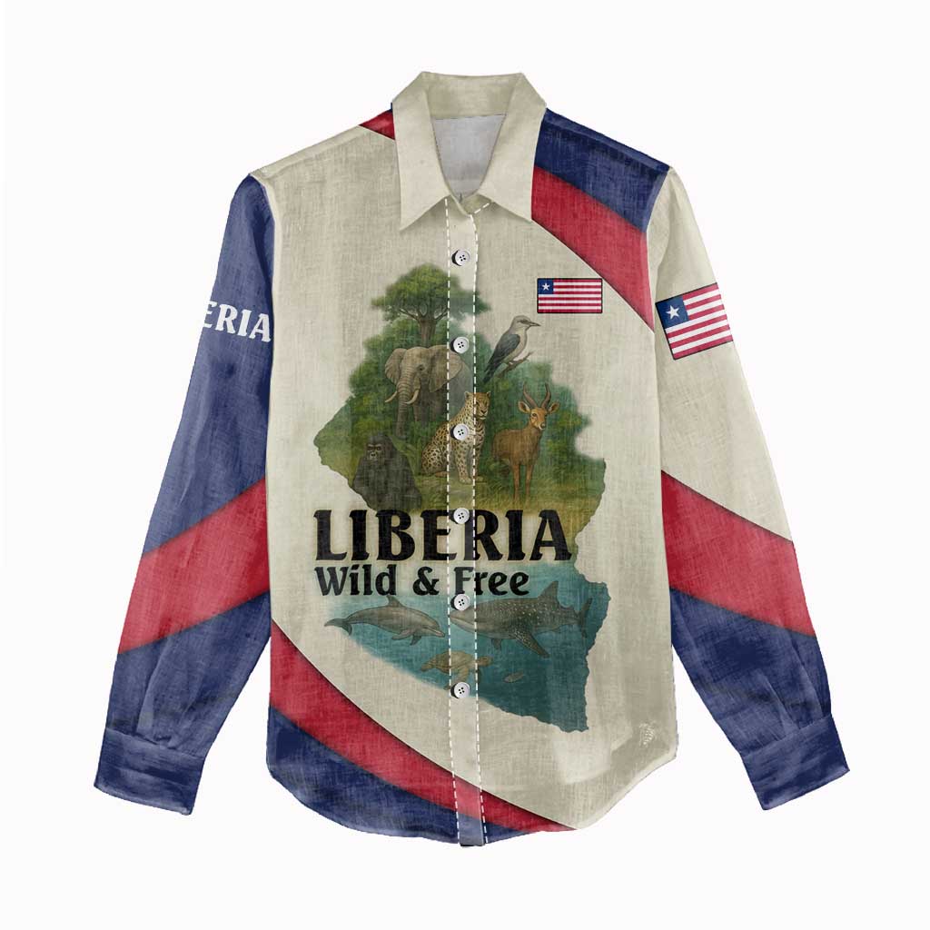Liberia Wildlife Women Casual Shirt African Safari and Ocean Marine Life - African Pride