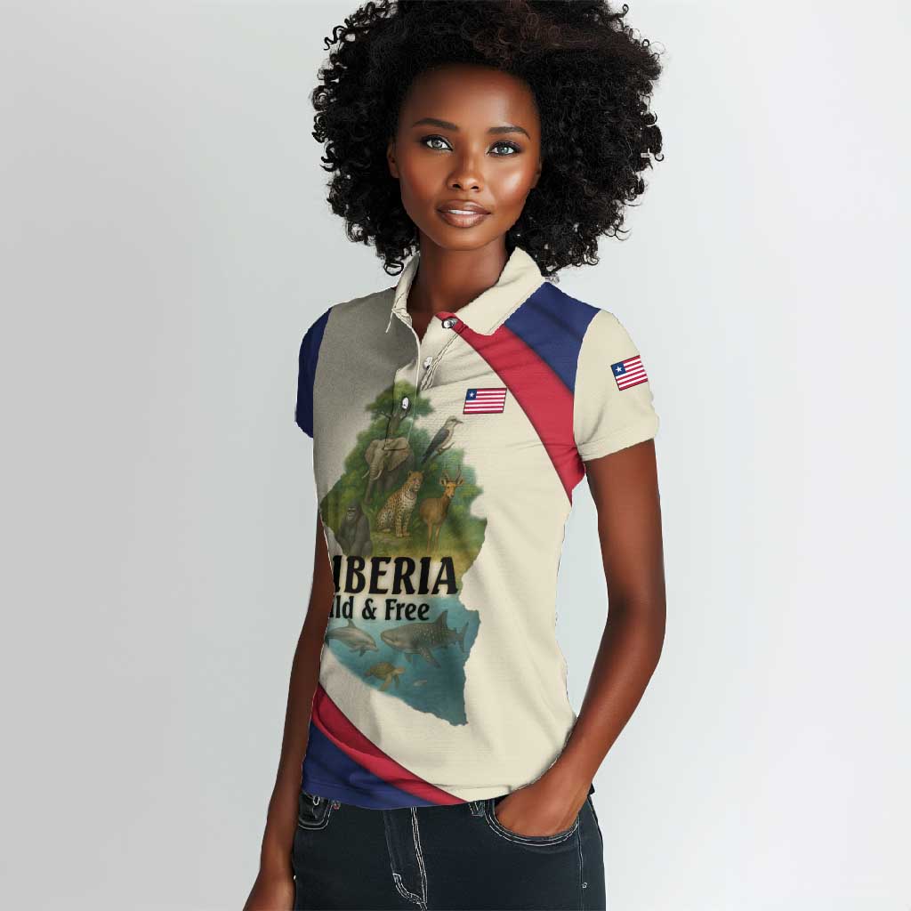 Liberia Wildlife Women Polo Shirt African Safari and Ocean Marine Life - African Pride