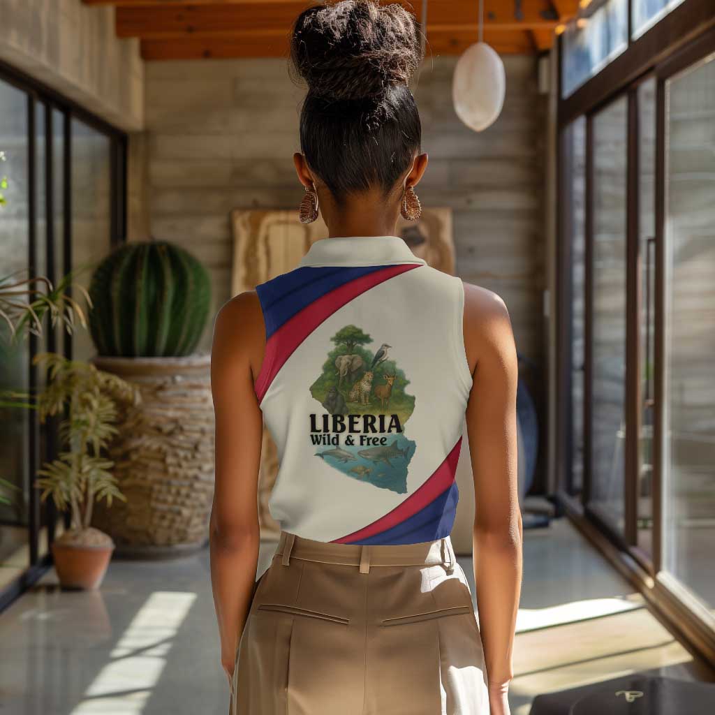 Liberia Wildlife Women Sleeveless Polo Shirt African Safari and Ocean Marine Life - African Pride