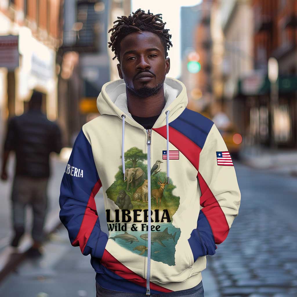Liberia Wildlife Zip Hoodie African Safari and Ocean Marine Life - African Pride
