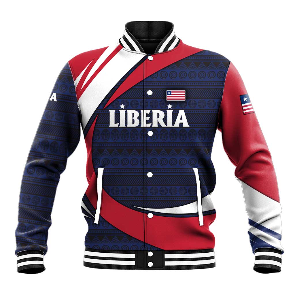 Liberia National Emblem Baseball Jacket Tribal Pattern and Heritage Colors - African Pride
