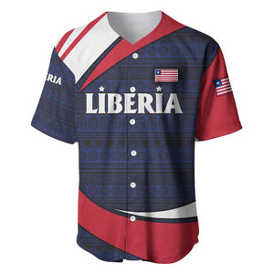 Liberia National Emblem Baseball Jersey Tribal Pattern and Heritage Colors - African Pride
