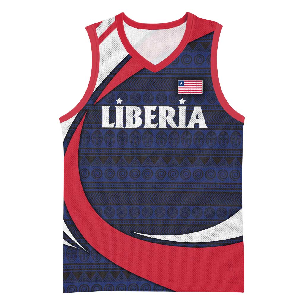Liberia National Emblem Basketball Jersey Tribal Pattern and Heritage Colors - African Pride